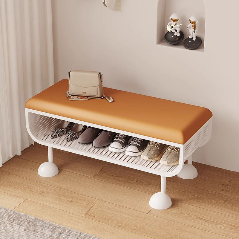 Contemporary Nordic Rectangular Iron PU Leather Sponge Shoe Bench Backless Armless For Entryway
