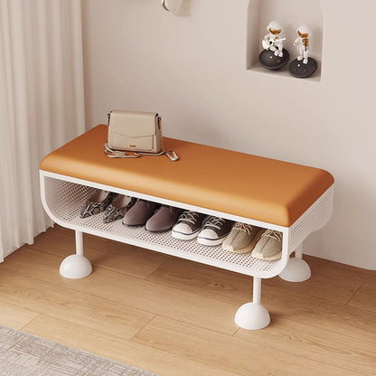 Contemporary Nordic Rectangular Iron PU Leather Sponge Shoe Bench Backless Armless For Entryway