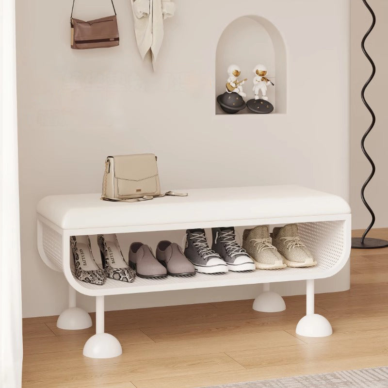 Contemporary Nordic Rectangular Iron PU Leather Sponge Shoe Bench Backless Armless For Entryway