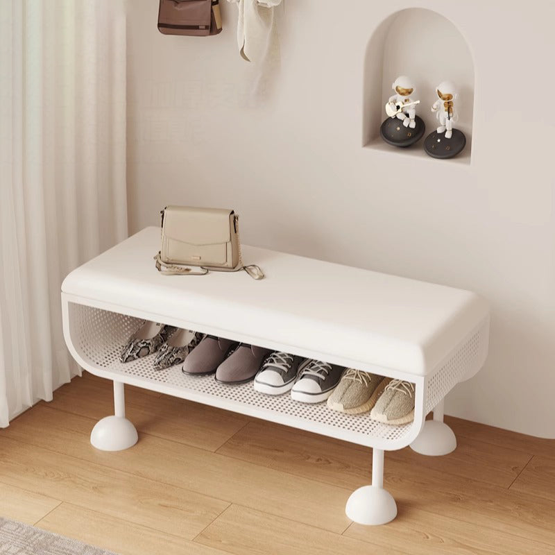 Contemporary Nordic Rectangular Iron PU Leather Sponge Shoe Bench Backless Armless For Entryway