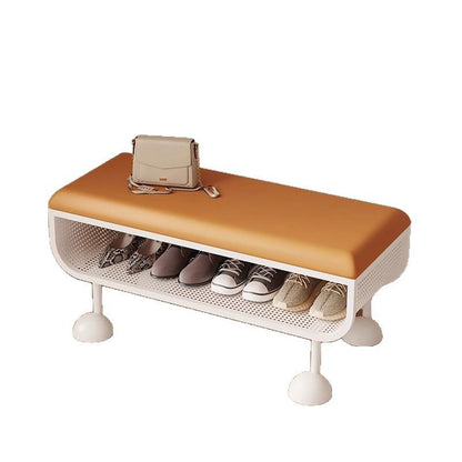 Contemporary Nordic Rectangular Iron PU Leather Sponge Shoe Bench Backless Armless For Entryway
