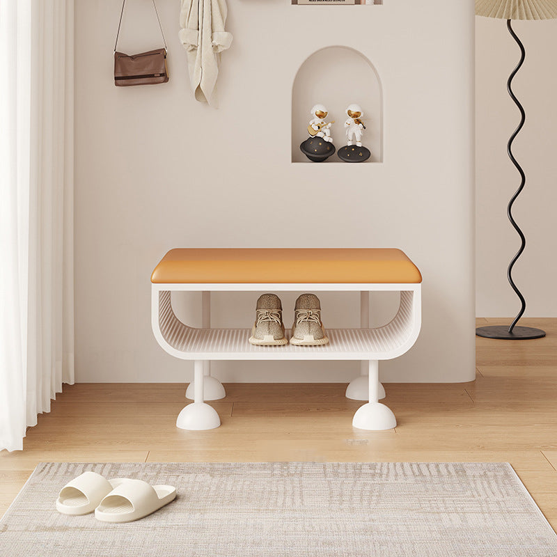 Contemporary Nordic Rectangular Iron PU Leather Sponge Shoe Bench Backless Armless For Entryway