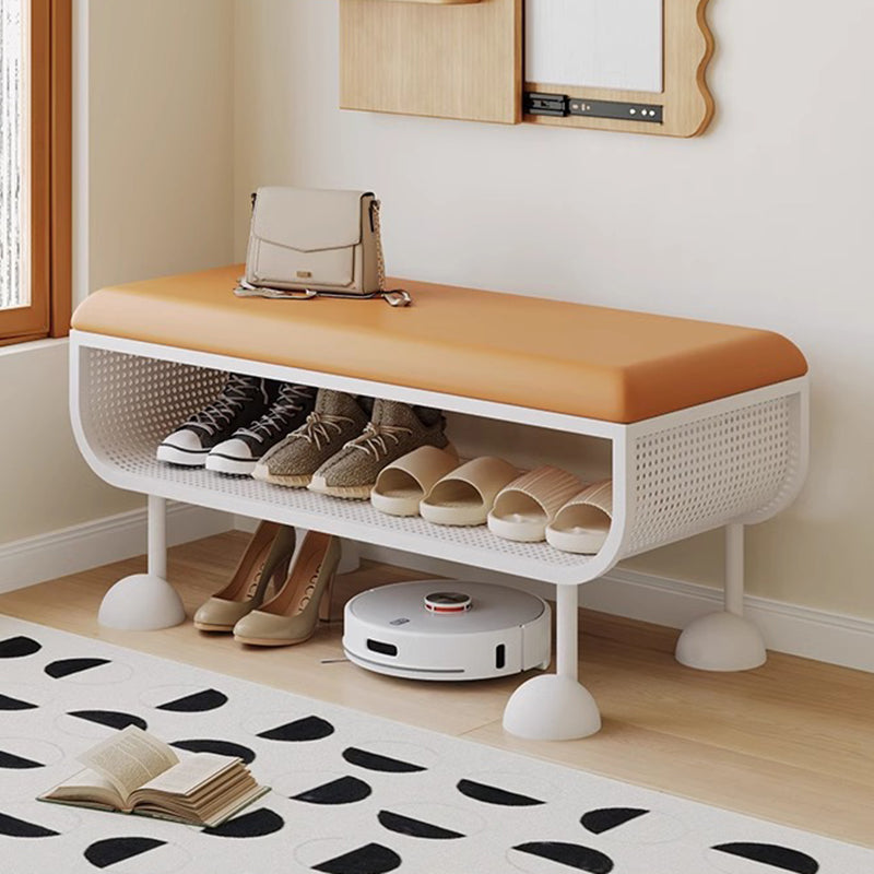 Contemporary Nordic Rectangular Iron PU Leather Sponge Shoe Bench Backless Armless For Entryway