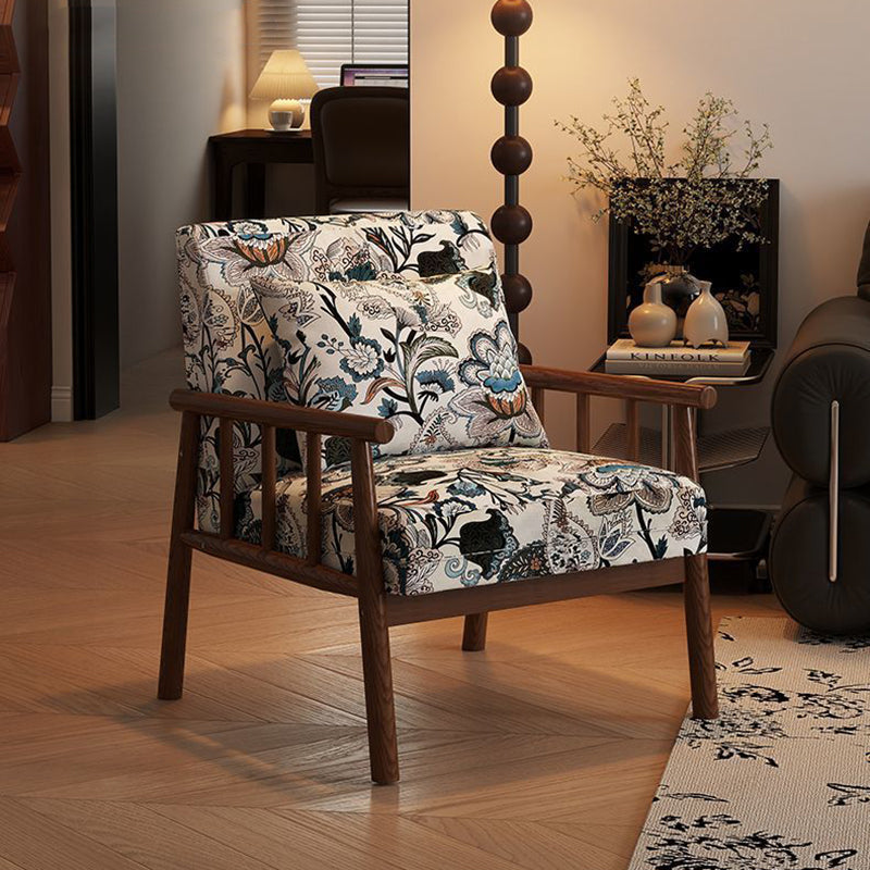 Traditional Vintage Rectangular Rubberwood Faux Oil Wax Leather Flannelette Sponge Accent Chair Backrest Armrest For Living Room