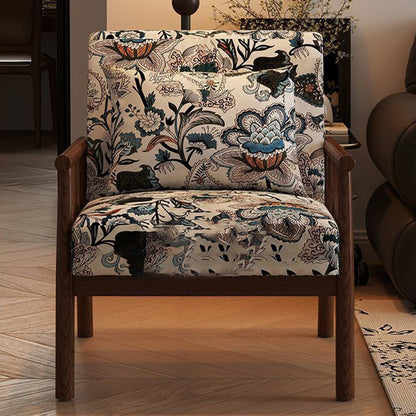 Traditional Vintage Rectangular Rubberwood Faux Oil Wax Leather Flannelette Sponge Accent Chair Backrest Armrest For Living Room