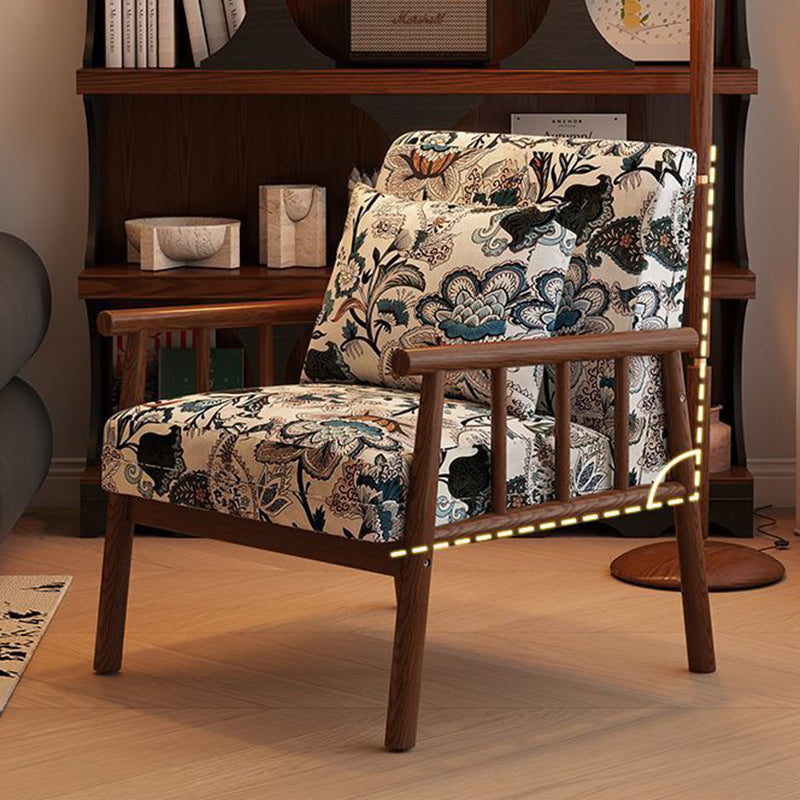 Traditional Vintage Rectangular Rubberwood Faux Oil Wax Leather Flannelette Sponge Accent Chair Backrest Armrest For Living Room