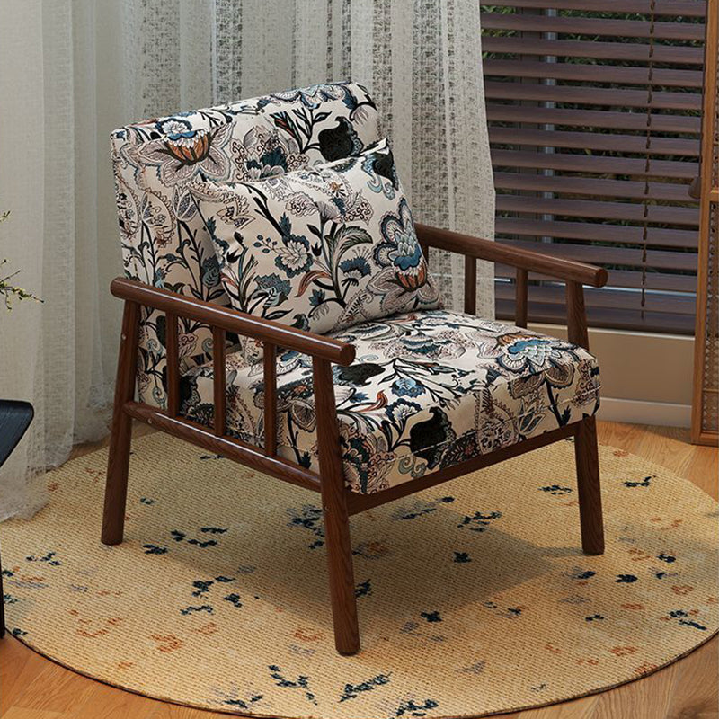 Traditional Vintage Rectangular Rubberwood Faux Oil Wax Leather Flannelette Sponge Accent Chair Backrest Armrest For Living Room