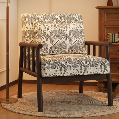 Traditional Vintage Rectangular Rubberwood Faux Oil Wax Leather Flannelette Sponge Accent Chair Backrest Armrest For Living Room