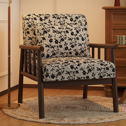 Traditional Vintage Rectangular Rubberwood Faux Oil Wax Leather Flannelette Sponge Accent Chair Backrest Armrest For Living Room
