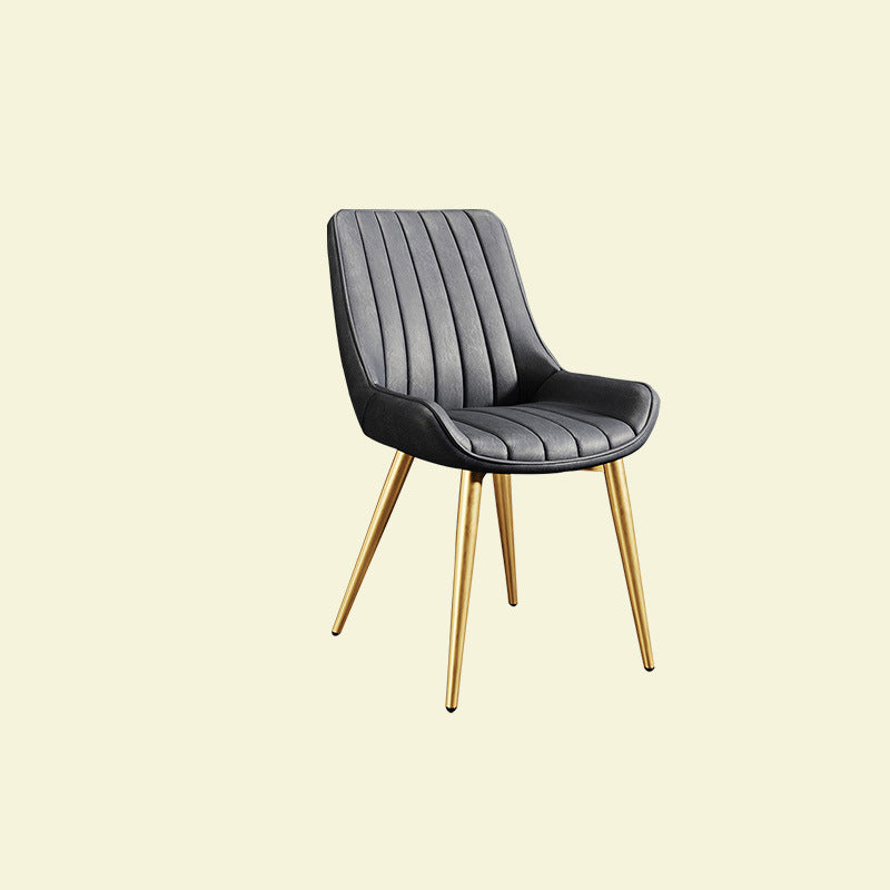 Modern Minimalist Rectangular Iron Faux Leather Sponge Dining Chair Backrest Armless For Dining Room