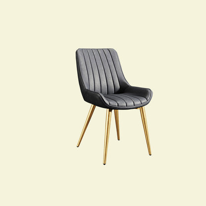 Modern Minimalist Rectangular Iron Faux Leather Sponge Dining Chair Backrest Armless For Dining Room