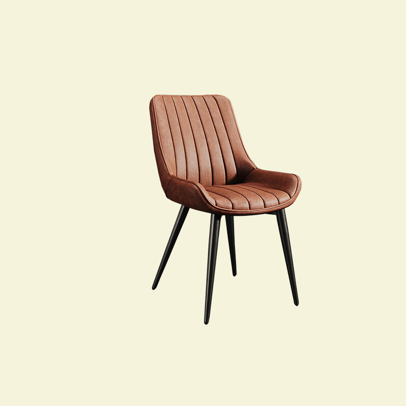 Modern Minimalist Rectangular Iron Faux Leather Sponge Dining Chair Backrest Armless For Dining Room
