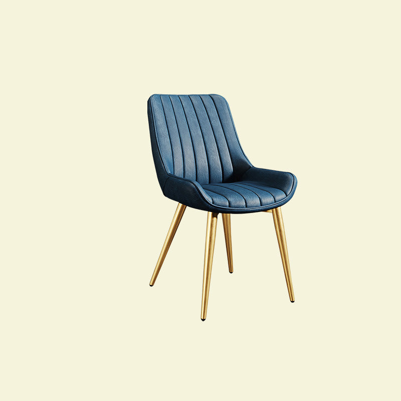 Modern Minimalist Rectangular Iron Faux Leather Sponge Dining Chair Backrest Armless For Dining Room