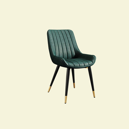 Modern Minimalist Rectangular Iron Faux Leather Sponge Dining Chair Backrest Armless For Dining Room