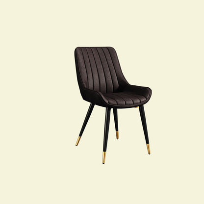 Modern Minimalist Rectangular Iron Faux Leather Sponge Dining Chair Backrest Armless For Dining Room