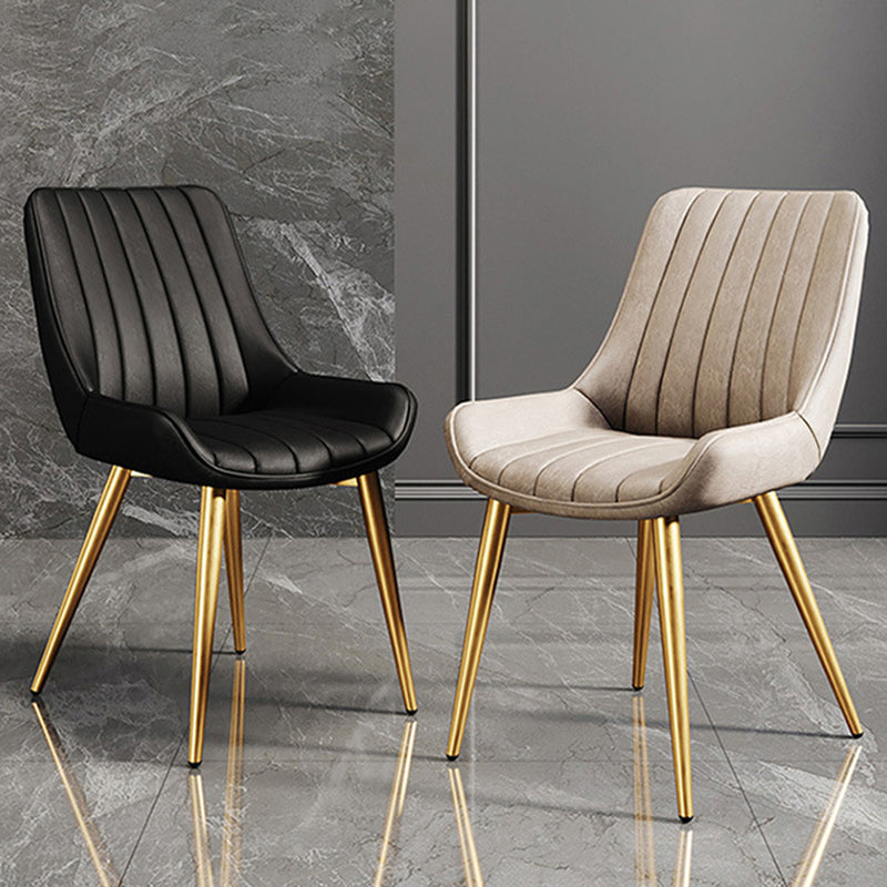Modern Minimalist Rectangular Iron Faux Leather Sponge Dining Chair Backrest Armless For Dining Room