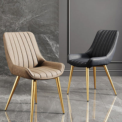 Modern Minimalist Rectangular Iron Faux Leather Sponge Dining Chair Backrest Armless For Dining Room