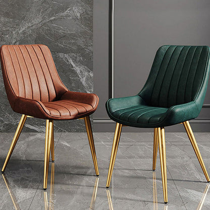 Modern Minimalist Rectangular Iron Faux Leather Sponge Dining Chair Backrest Armless For Dining Room