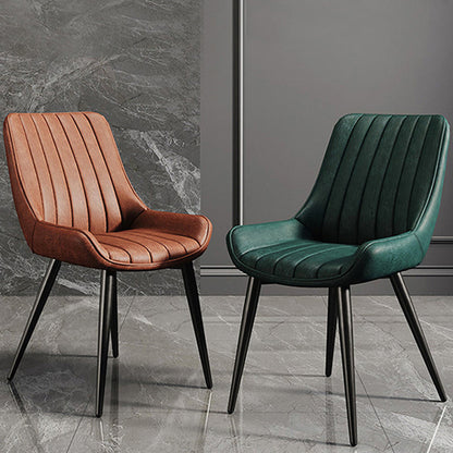 Modern Minimalist Rectangular Iron Faux Leather Sponge Dining Chair Backrest Armless For Dining Room