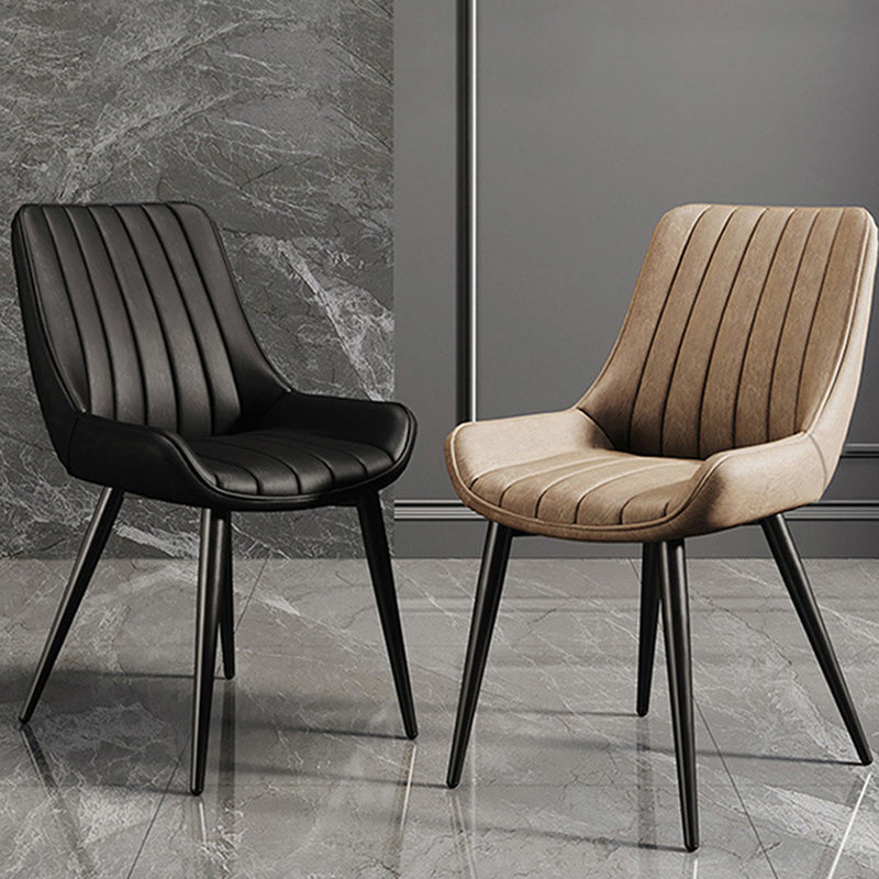 Modern Minimalist Rectangular Iron Faux Leather Sponge Dining Chair Backrest Armless For Dining Room