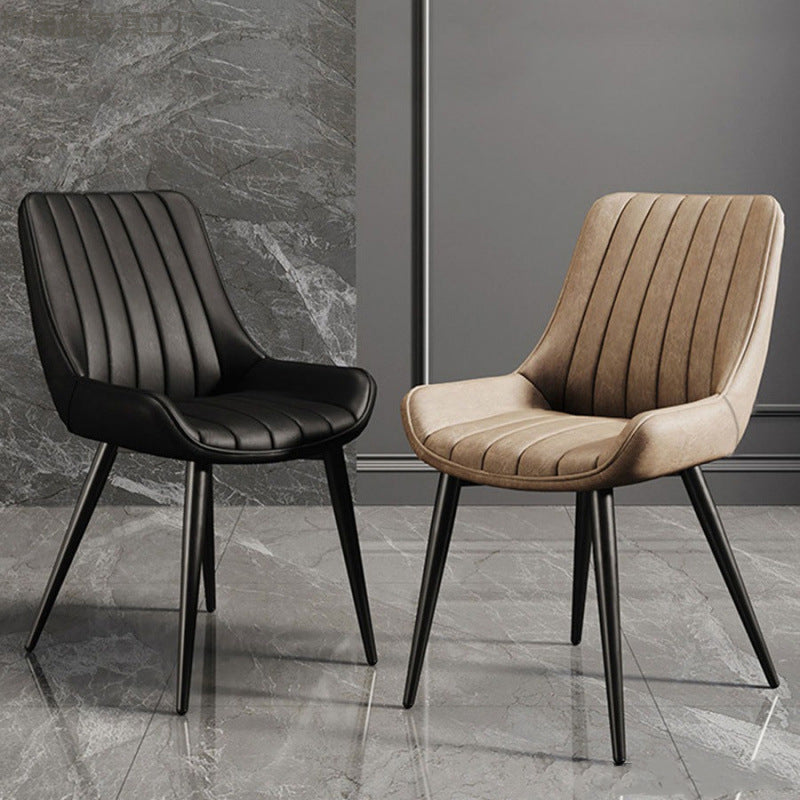 Modern Minimalist Rectangular Iron Faux Leather Sponge Dining Chair Backrest Armless For Dining Room