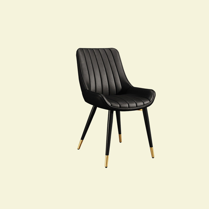 Modern Minimalist Rectangular Iron Faux Leather Sponge Dining Chair Backrest Armless For Dining Room
