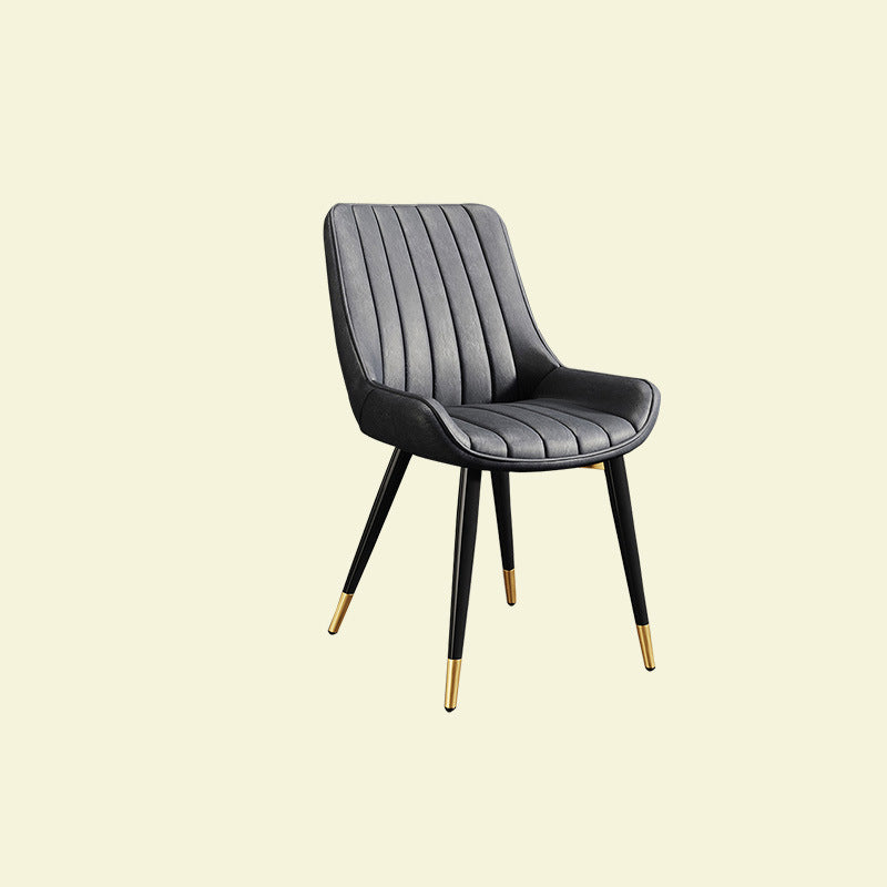 Modern Minimalist Rectangular Iron Faux Leather Sponge Dining Chair Backrest Armless For Dining Room