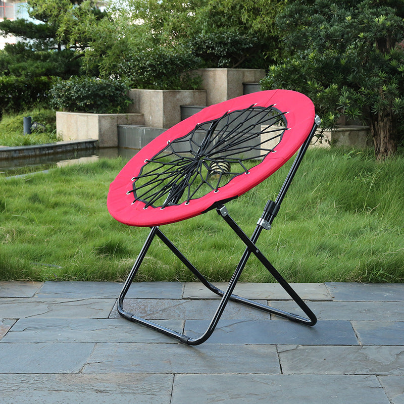 Modern Minimalist Foldable Round Steel Pipe Oxford Fabric Nylon Rope Weaving Portable Camping Chair Backrest Armless For Garden