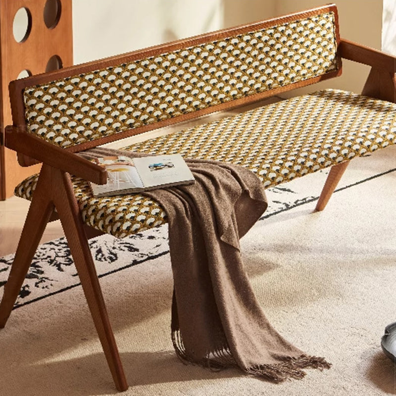 Traditional Rustic Rectangular Ash Wood Plywood Fabric Sponge Bench Backrest Armrest For Living Room