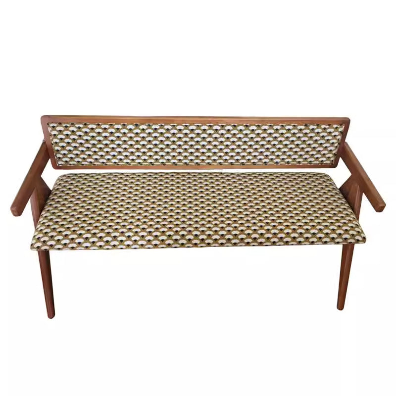 Traditional Rustic Rectangular Ash Wood Plywood Fabric Sponge Bench Backrest Armrest For Living Room