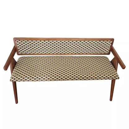 Traditional Rustic Rectangular Ash Wood Plywood Fabric Sponge Bench Backrest Armrest For Living Room