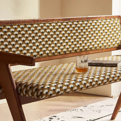 Traditional Rustic Rectangular Ash Wood Plywood Fabric Sponge Bench Backrest Armrest For Living Room