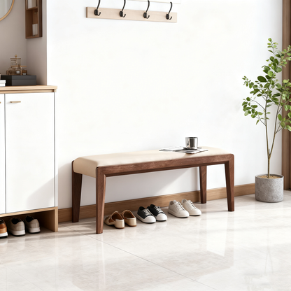 Contemporary Scandinavian Rectangular Ash Wood Microfiber Leather Sponge Bench Backless Armless For Entryway