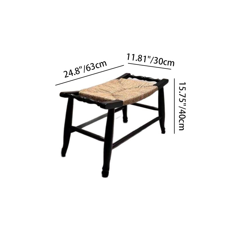 Traditional Rustic Rectangular Rubberwood Hemp Rope Low Stool Backless Armless For Entryway
