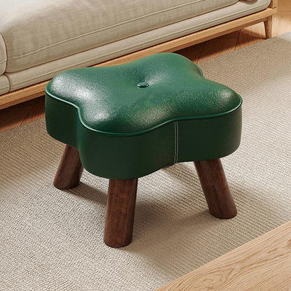 Traditional Vintage Solid Wood Faux Leather Sponge Low Stool Backless Armless For Entryway