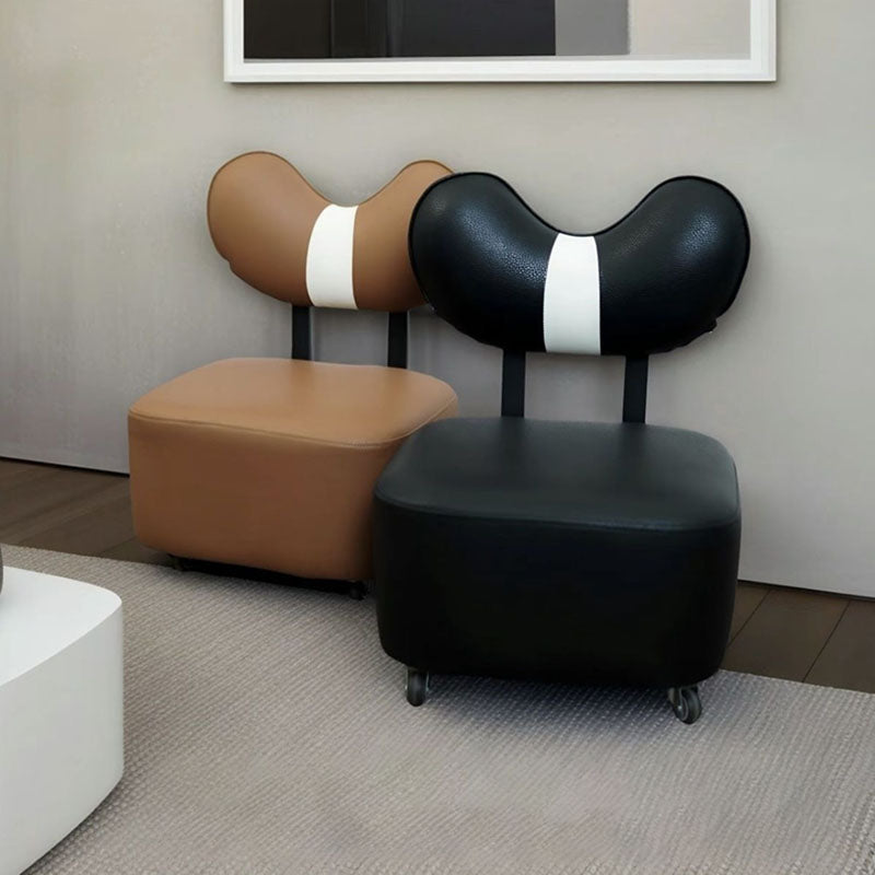 Contemporary Creative Cashew Nuts Square Pine Wood Faux Leather Sponge Movable Kids Low Stool Backrest Armless For Living Room