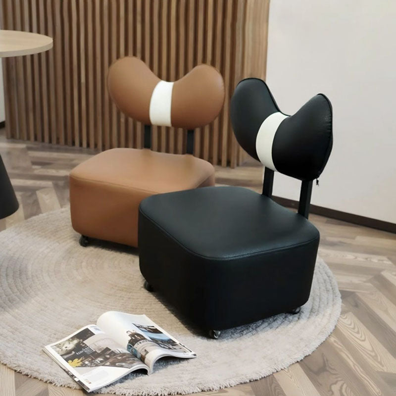 Contemporary Creative Cashew Nuts Square Pine Wood Faux Leather Sponge Movable Kids Low Stool Backrest Armless For Living Room