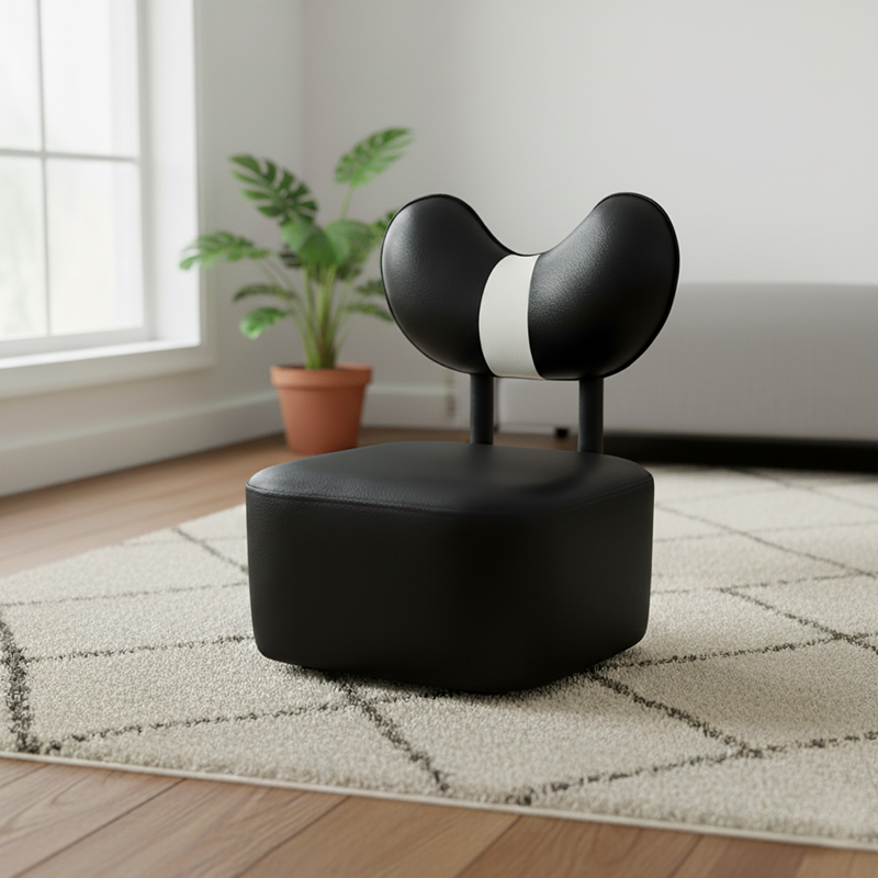Contemporary Creative Cashew Nuts Square Pine Wood Faux Leather Sponge Movable Kids Low Stool Backrest Armless For Living Room