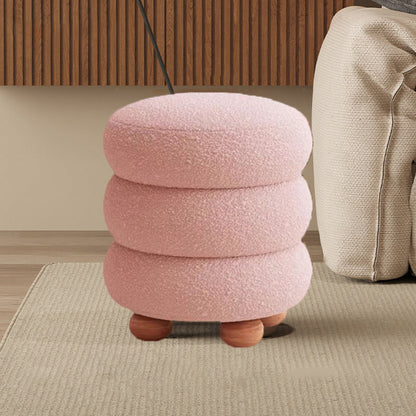 Contemporary Nordic Cylindrical Solid Wood Sherpa Fabric Sponge Vanity Stool For Bedroom
