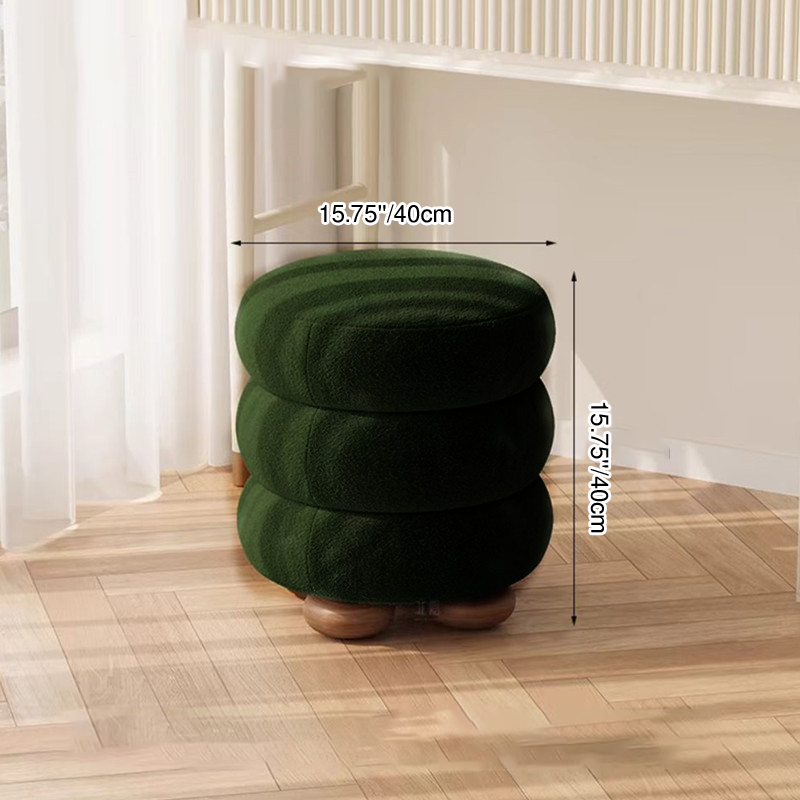 Contemporary Nordic Cylindrical Solid Wood Sherpa Fabric Sponge Vanity Stool For Bedroom