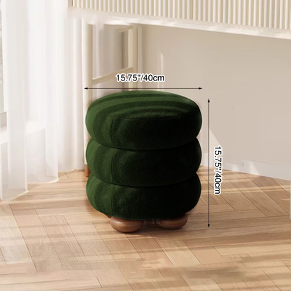 Contemporary Nordic Cylindrical Solid Wood Sherpa Fabric Sponge Vanity Stool For Bedroom