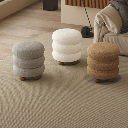 Contemporary Nordic Cylindrical Solid Wood Sherpa Fabric Sponge Vanity Stool For Bedroom