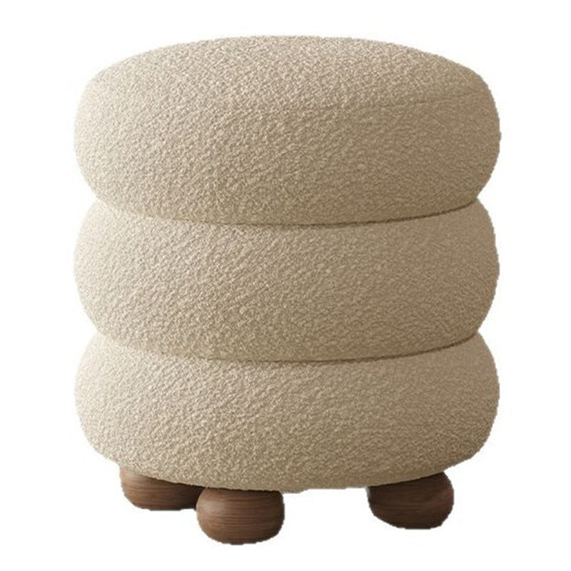 Contemporary Nordic Cylindrical Solid Wood Sherpa Fabric Sponge Vanity Stool For Bedroom