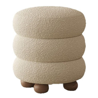 Contemporary Nordic Cylindrical Solid Wood Sherpa Fabric Sponge Vanity Stool For Bedroom