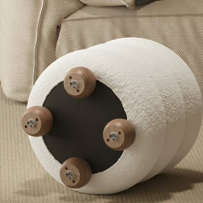 Contemporary Nordic Cylindrical Solid Wood Sherpa Fabric Sponge Vanity Stool For Bedroom