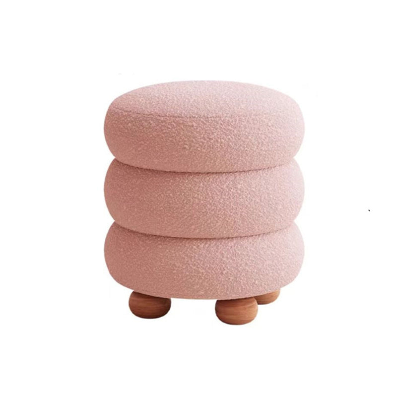 Contemporary Nordic Cylindrical Solid Wood Sherpa Fabric Sponge Vanity Stool For Bedroom