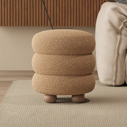 Contemporary Nordic Cylindrical Solid Wood Sherpa Fabric Sponge Vanity Stool For Bedroom