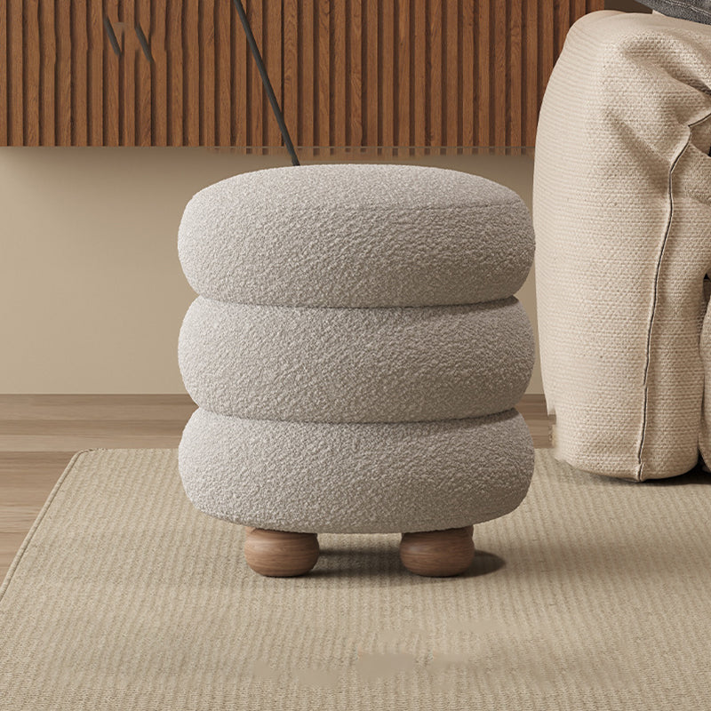Contemporary Nordic Cylindrical Solid Wood Sherpa Fabric Sponge Vanity Stool For Bedroom