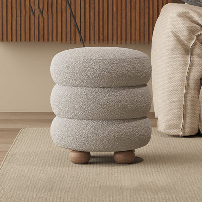 Contemporary Nordic Cylindrical Solid Wood Sherpa Fabric Sponge Vanity Stool For Bedroom