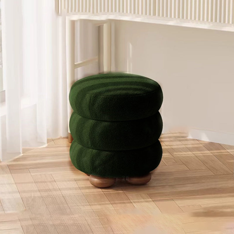 Contemporary Nordic Cylindrical Solid Wood Sherpa Fabric Sponge Vanity Stool For Bedroom